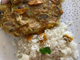 Tortilla de champiñones con pollo y verduras