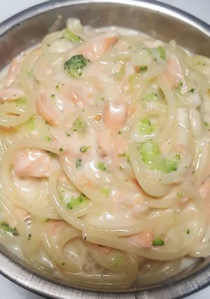 Foto resep Spagetti carbonara with salmon