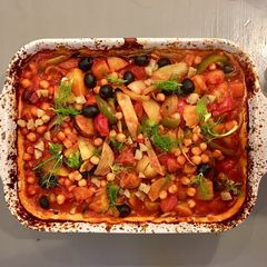 A picture of Roasted fennel, new potato and tomato stew.
