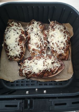A picture of Air Fryer Stuffed Eggplants with Ground Beef.
