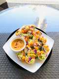 Rainbow Vegetables Rolls with Peanut Sriracha Dipping Sauce