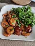 Rye bowl with plum and arugula