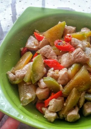 A picture of Chayote and Chicken Teriyaki.