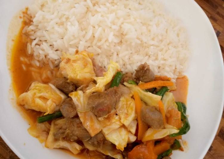 Simple Way to Prepare Homemade White rice paired with beef shredded pepperoni veggies