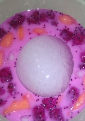 Foto resep Es Buah Naga Blewah Plus Susu