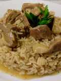 Lagarto ibérico de bellota con arroz (cordón que hay entre las costillas y el lomo del cerdo)