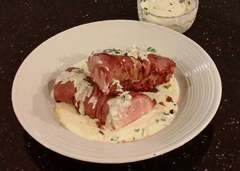 The New Way Cooking Recipe Roast Pork Tenderloin wrapped with Pastrami and served with a Romano  Marscapone Cream Sauce Home Style