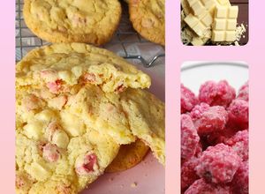 Une photo de Cookies aux pralines roses et chocolat blanc