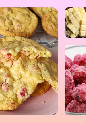 Une photo de Cookies aux pralines roses et chocolat blanc