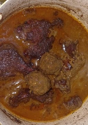 عکسی از دستور فسنجان گوشت قلقلی و مرغ