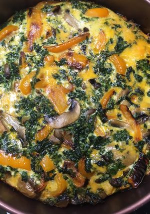 A picture of Keto Friendly Kale, Bell Pepper, Mushroom Quiche.