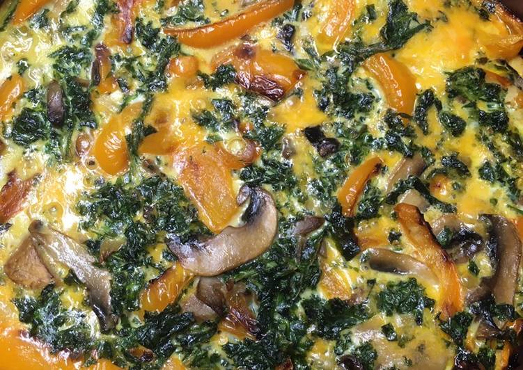 Steps to Make Ultimate Keto Friendly Kale, Bell Pepper, Mushroom Quiche