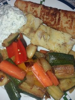 Sült hal grillezett zöldséggel recept fotója