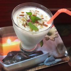 A picture of Khajuri Buttermilk with nuts.