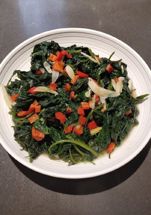 A picture of Sauteed Sweet Potato Tops.
