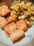 Egg coated Tofu (Awara) and stir fried cabbage sauce