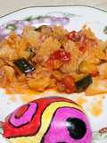 Repollo con calabacín y jamón