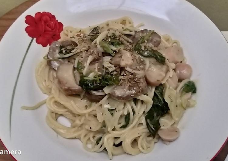 Recipe: Delicious Spaghetti spinach mushroom creamy