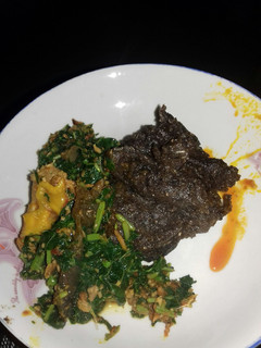 A picture of Green soup with Plantain flour /Amala.