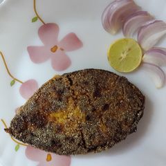 A picture of Surmai Tawa Fry (Sear Fish Fried on pan/skillet) Maharashtrian style.