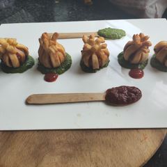 A picture of Spicy sezwan potli from left over aalu sabji.