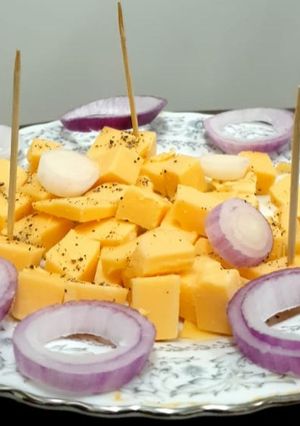 A picture of Cheese n Onion Bittings#Theme Challenge #Photography Challenge.