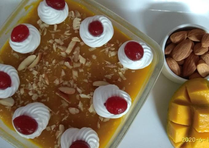 Recipe of Quick Mango flavoured milk cake in two layers