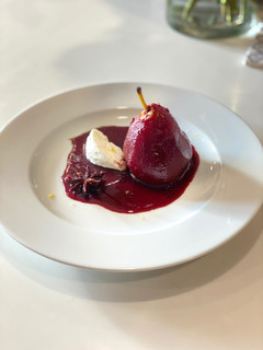 A picture of Red wine poached pear.