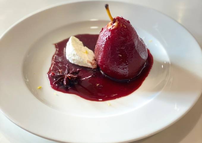 Red wine poached pear