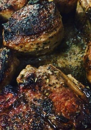 A picture of Lamb T-bones in Brandy Butter Sauce.