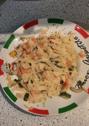 Une photo de Tagliatelle au champignons et au poulet