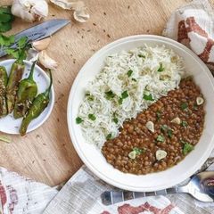 Kaali Daal, masoor ki daal or black gram lentils and White Rice A picture of Kaali Daal, masoor ki daal or black gram lentils and White Rice.