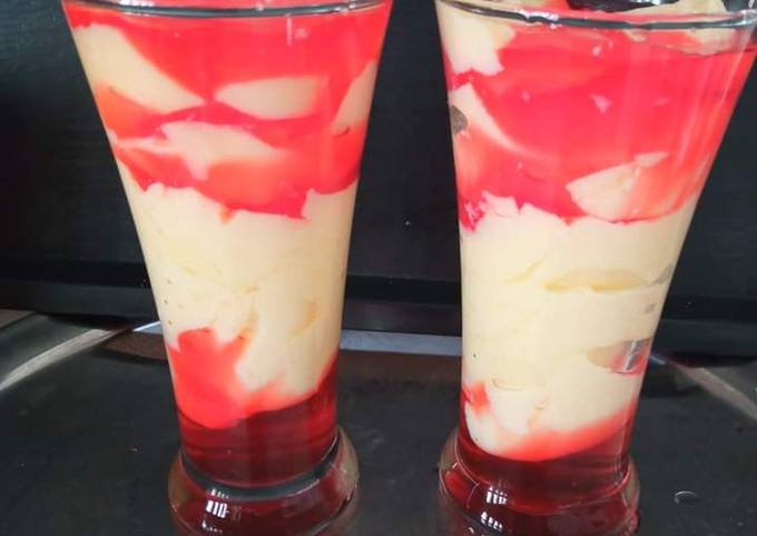 Recipe of Jamie Oliver Vanilla Custard with strawberry jelly