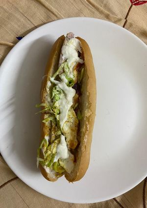 A picture of Stuffed veg hot dog.