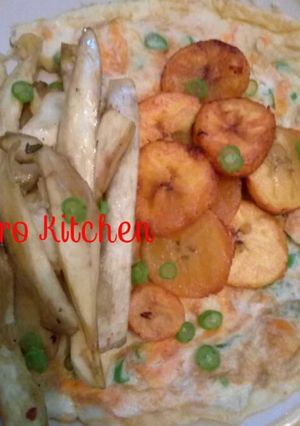 A picture of Veg Egg, sweet potatoes Nd plantain.
