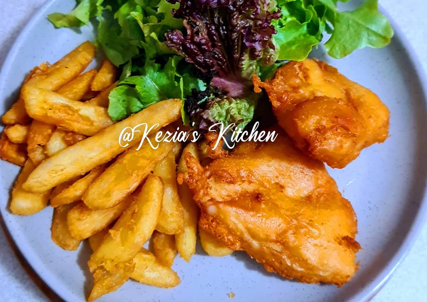 Batter Fish, Chips and Salad