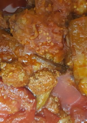 عکسی از دستور گوجه بادمجان با گوشت قلقلی
