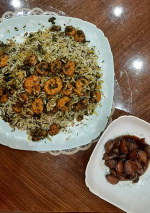 عکسی از دستور سبزی پلو و میگو