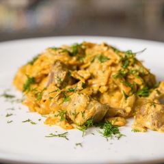 Chicken gizzards stewed in sour cream A picture of Chicken gizzards stewed in sour cream.