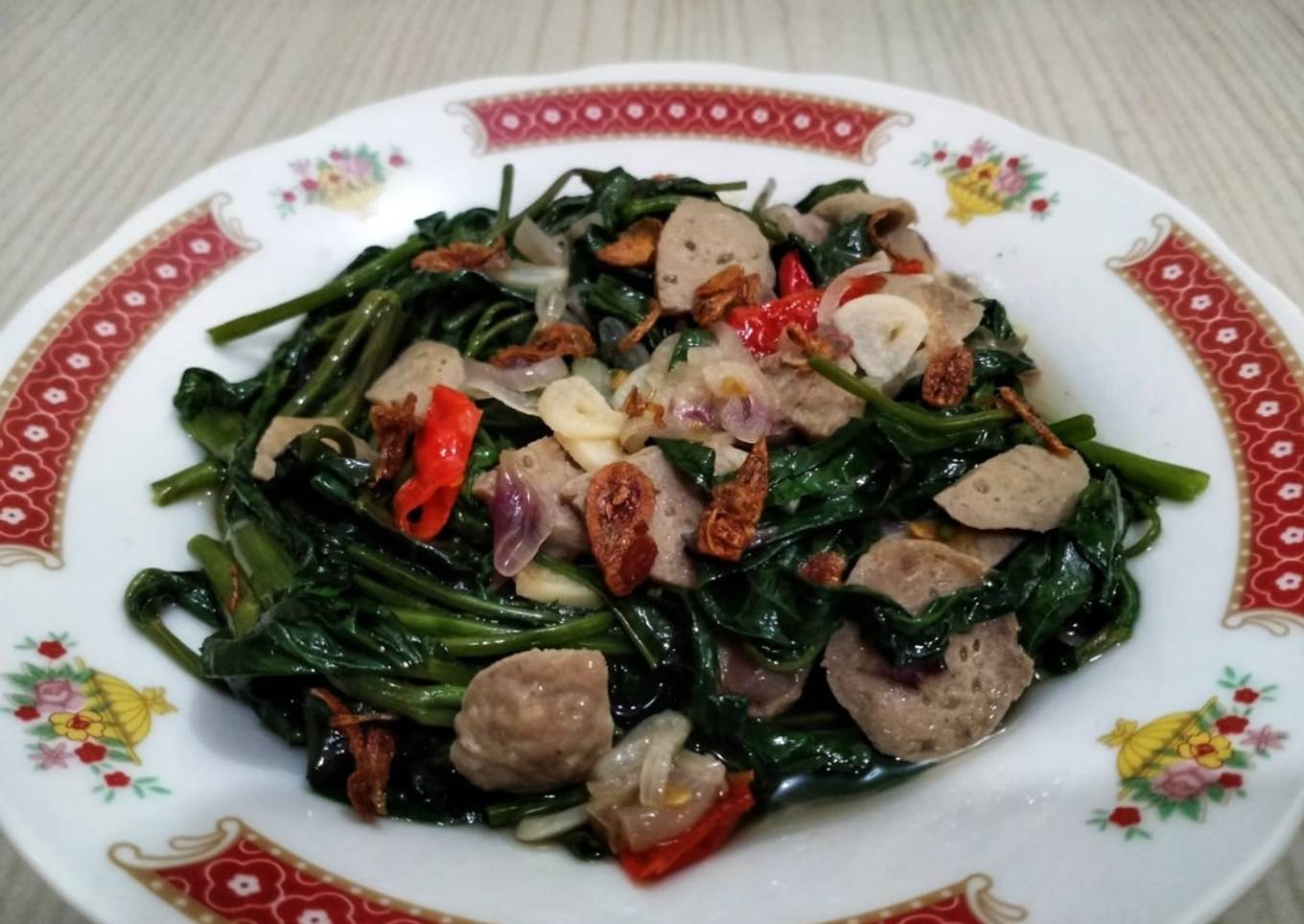 Tumis Kangkung bakso