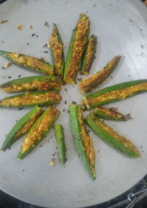 A picture of Stuffed okra (bhindi).