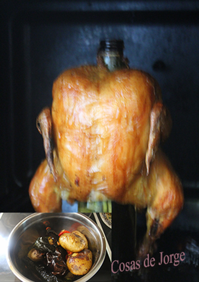 Una foto de Pollo asado con vino y verduras