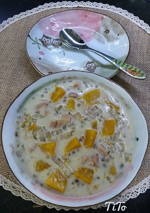 Hình của món Chè bí đỏ củ sen đậu xanh.