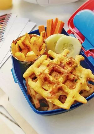 Una foto de Waffles caprese. sin gluten
