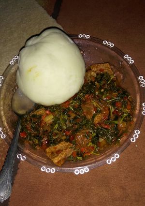 A picture of Pounded yam with green souce by Ayshat.