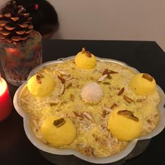 A picture of Rasmalai cake (eggless).