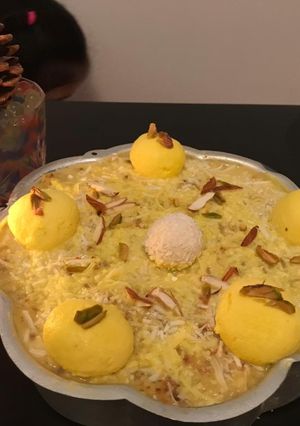 A picture of Rasmalai cake (eggless).