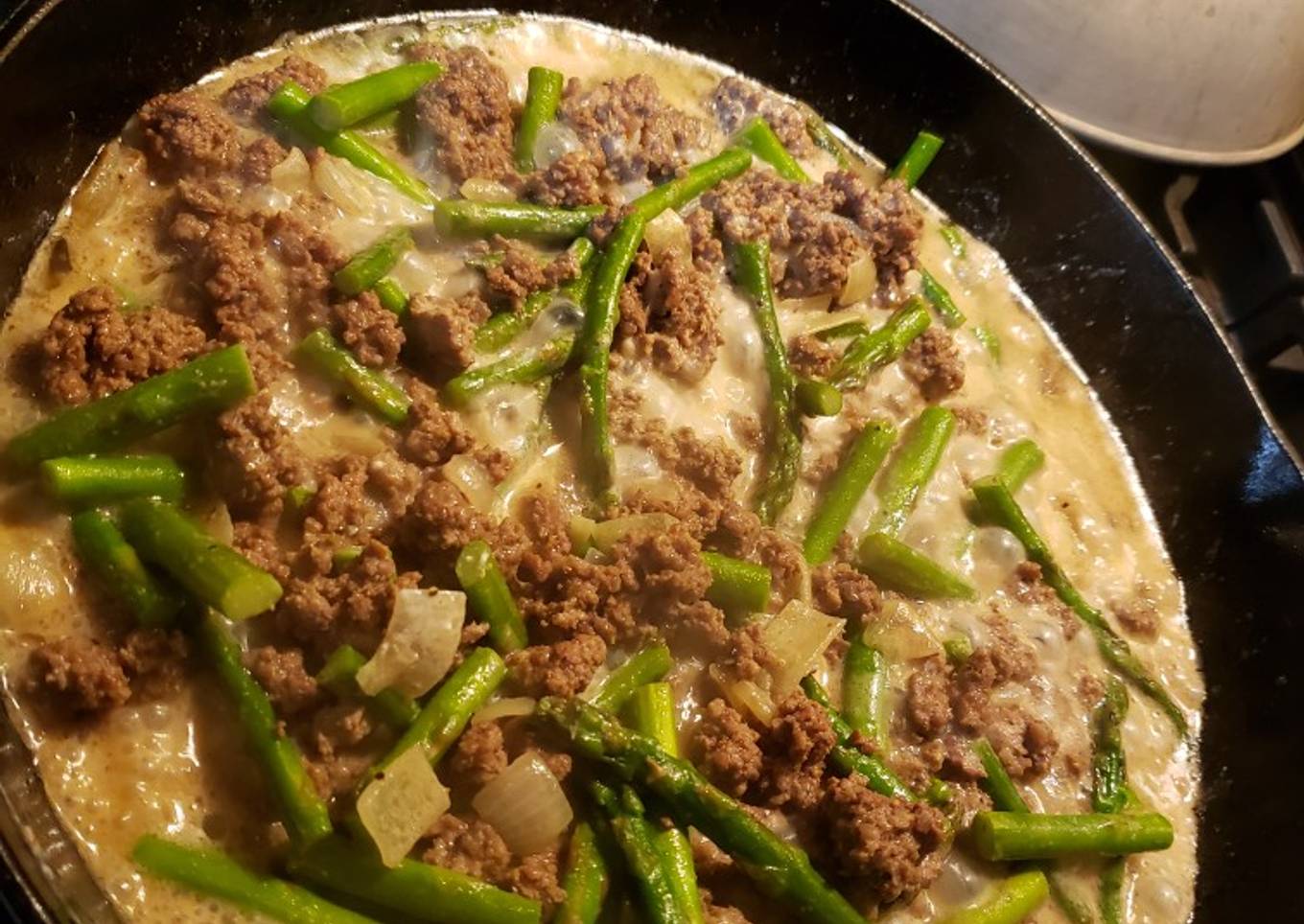 Creamy Ground Beef & Asparagus (Asparagus Daging Cincang)