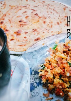 A picture of Egg khageena with Paratha & Hot Tea!.