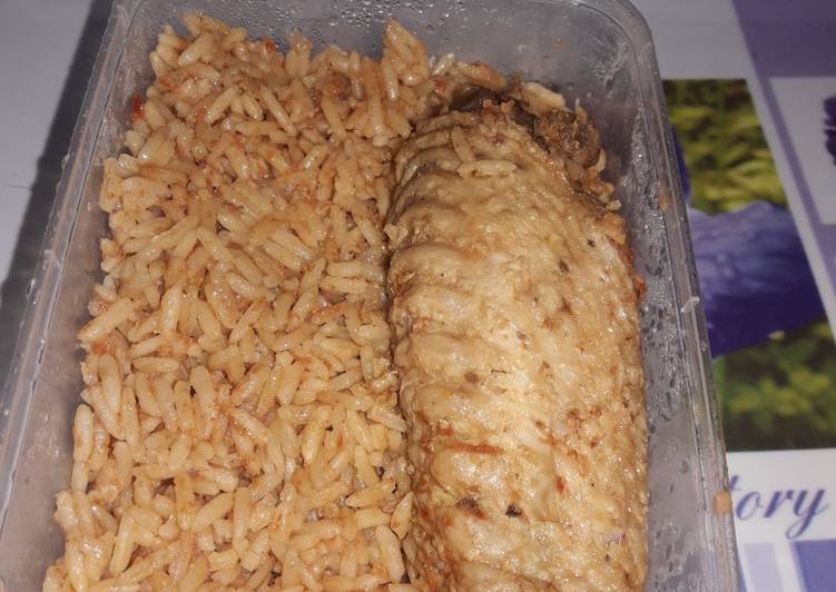 Home cooked jollof rice with fried Turkey